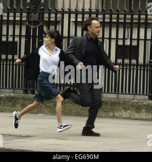 Film-set The Da Vinci Code, Tom Hanks, Audrey Tautou, Fleet Street London, 18.09.2005 (Kredit Bild © Jack Ludlam) Stockfoto