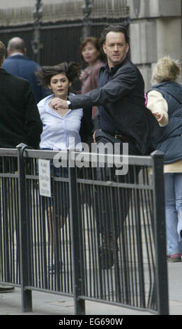 Film-set The Da Vinci Code, Tom Hanks, Audrey Tautou, Fleet Street London, 18.09.2005 (Kredit Bild © Jack Ludlam) Stockfoto