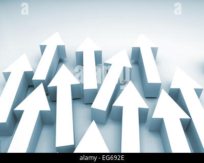 Abstrakte 3D-Illustration mit weißen Pfeilen und blaue Schatten Stockfoto
