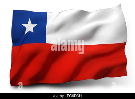 Wehende Flagge von Chile isoliert auf weißem Hintergrund Stockfoto