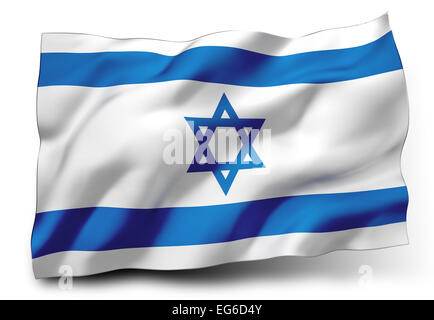 Wehende Flagge von Israel isoliert auf weißem Hintergrund Stockfoto