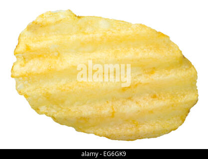 Kartoffel-Chips, die isoliert auf weißem Hintergrund mit Beschneidungspfad Stockfoto