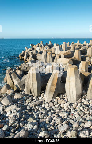 Verteidigung Betonblöcke an einem Pier, Cape Town, Südafrika Stockfoto