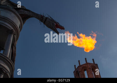 Blick auf die Wizarding World of Harry Potter Attraktion in den Universal Studios in Florida. Stockfoto