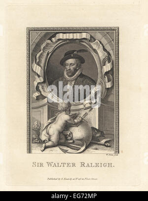 Porträt von Sir Walter Raleigh, 1554-1618, englische Aristokrat, Schriftsteller, Dichter, Soldat, Politiker, Höfling, Spion und Explorer. Stockfoto