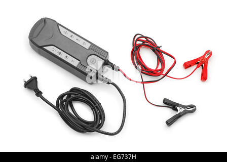 Batterie Ladegerät Jumper Kabel auf weiß Stockfoto