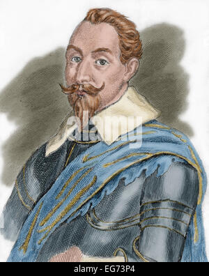 Gustav II. Adolf (1594-1632). König von Schweden von 1611 bis 1632. Porträt. Gravur. Farbige. Stockfoto