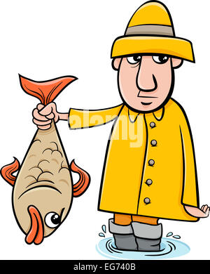 Cartoon-Illustration der Angler oder Fischer mit Big Fish Stockfoto