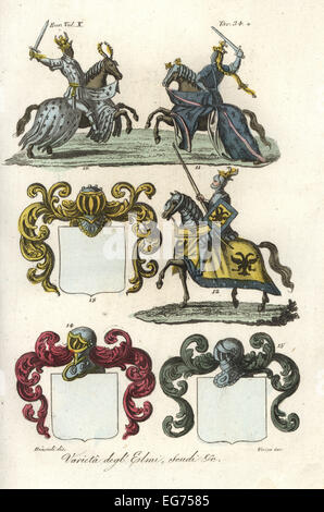 Ritter Ritterturniere auf einem mittelalterlichen Turnier und heraldische Wappen. Stockfoto
