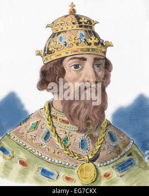 Ivan IV Vasilyevich (1530-1584), bekannt als Ivan das schreckliche. Großfürst von Moskau (1533-1547) und Zar aller Reußen (1547-1584). Porträt. Gravur. Farbige. Stockfoto