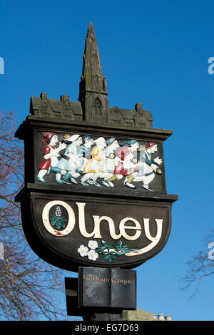 Das Dorf unterzeichnen, Olney, Buckinghamshire, England, UK Stockfoto