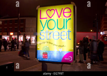 Wimbledon London, UK. 18. Februar 2015. Anzeigen von Merton Rat Förderung lieben Ihre Straße in Wimbledon Stadt Stockfoto