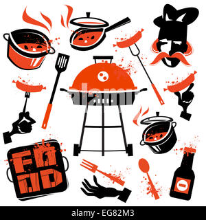 Sammlung von Icons. Grill auf einem weißen Hintergrund. Vektor-illustration Stockfoto