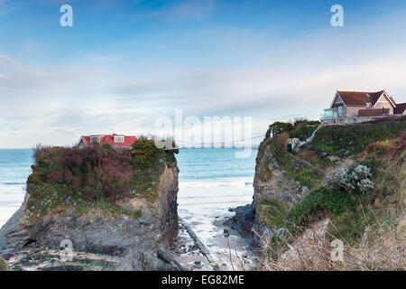 Ein Haus auf einer kleinen Insel bei Newquay in Cornwall Stockfoto