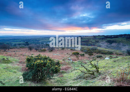 Caradon Hügel auf Bodmin Moor in Cornwall eine Landschaft mit den alten übersät Ruinen der alten Zinn und Kupfer-Minen und Stockfoto