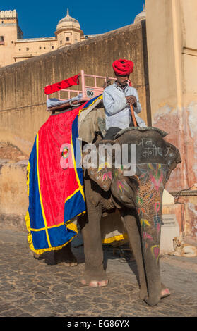JAIPUR, Rajasthan, Indien - 27 Januar: Elefanten im Amber Fort auf Dezember, 27. Januar 2013 in Jaipur, Rajasthan, Ind verziert Stockfoto