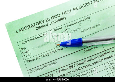 Ein Labor-Formular von einem Arzt Blutarbeit anfordern. Stockfoto