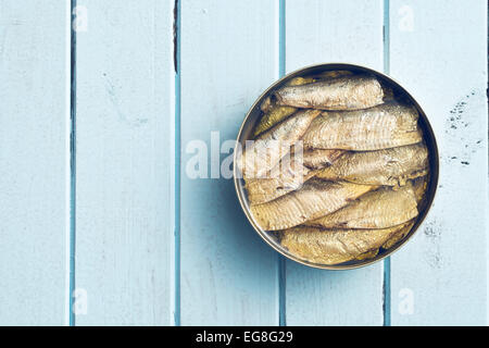 Draufsicht der Dose Sprotten Stockfoto