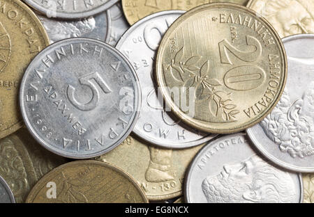 Eine Auswahl an griechischen Drachme Münzen aus den 1990er Jahren Stockfoto