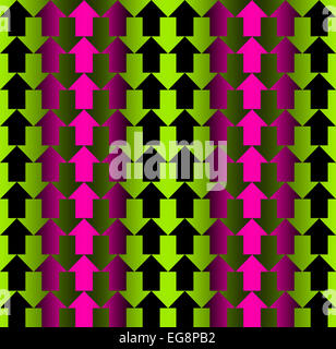 Pfeile in lila, gelb und Schwarz nach entgegengesetzten Richtungen, mit Farbverlauf erstellen Illusion von drei Dimensionen Stockfoto