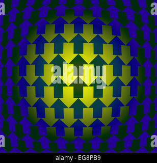 Pfeile zeigen in entgegengesetzte Richtungen, mit Farbverlauf und Warp, Illusion von drei Dimensionen Stockfoto