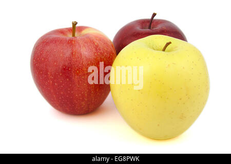Eingestellt von roten und gelben Äpfeln auf weißem Hintergrund Stockfoto