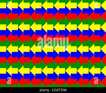 Grüne, gelbe, blaue und rote Pfeile, die in entgegengesetzte Richtungen, ein nahtloses Muster Stockfoto