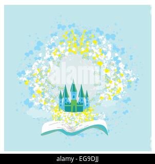 Magische Welt der Märchen, Märchenschloss aus dem Buch erscheinen Stock Vektor