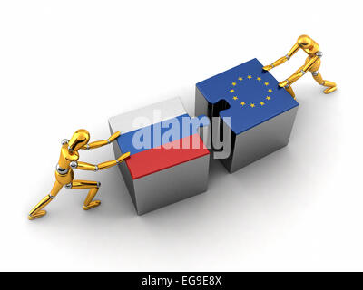 Politische oder finanzielle Konzept von Russland zu kämpfen und eine Lösung mit der Europäischen Union zu finden. Stockfoto