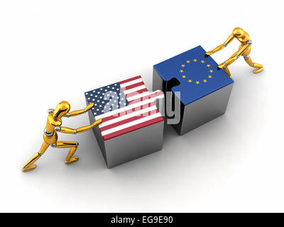 Politische oder finanzielle Konzept der USA kämpfen und eine Lösung mit der Europäischen Union zu finden. Stockfoto