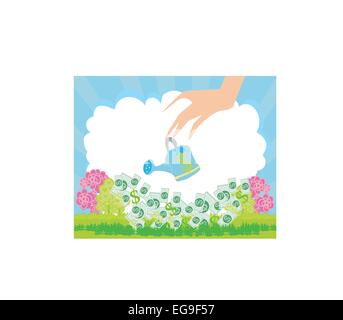 Menschliche Hand mit einem Topf gießen wächst Geld Stock Vektor