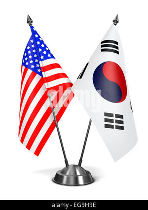 USA und Südkorea - Miniatur-Flags, Isolated on White Background. Stockfoto