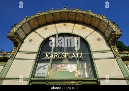 Ehemalige Stadtbahn-Station, Jugendstil vom Architekten Otto Wagner, Otto Wagner Pavillon Karlsplatz-Platz, Wien, Österreich Stockfoto