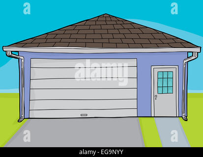 Einzelnen handgezeichneten Cartoon Wohn-Garage mit Tür Stockfoto