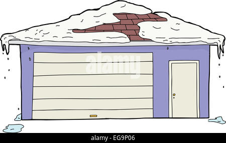 Isolierte Garage und Eingang mit schmelzender Schnee auf Dach Stockfoto
