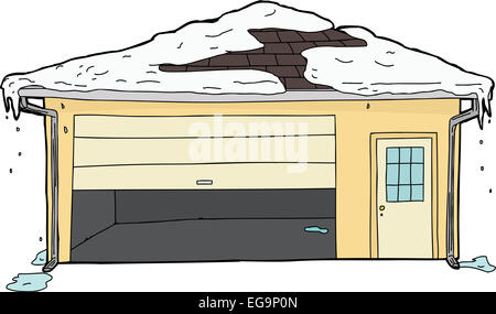 Isolierte leer Wohn-Garage mit Tür stecken und Schnee Stockfoto