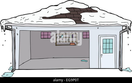 Schneeschmelze vom Dach des leeren Wohn-garage Stockfoto