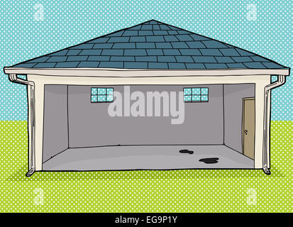 Leere Cartoon Wohn-Garage mit Tür und Fenster Stockfoto