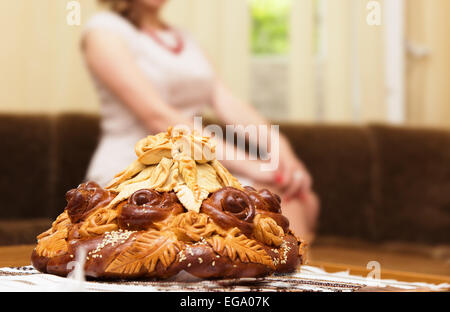 Hochzeit Braut Hintergrund Laib Brot Stockfoto