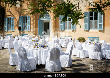 Rezeption-Setup - Hochzeiten - Villa Bologna Attard, Malta Stockfoto