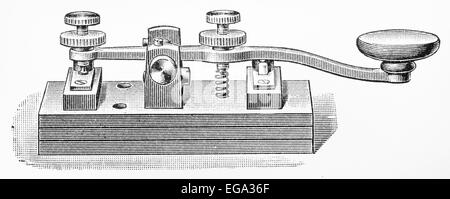 Jahrgang, die Zeichnung von 1867-Morse-Code-Key-pad Stockfoto