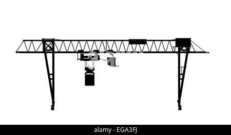 Container-Brücke-Portalkran. Schwarze Silhouette isoliert auf weißem Hintergrund. Rendern des 3D-Modells. Vorderansicht Stockfoto