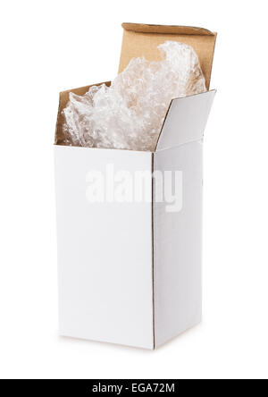 Bubble Wrap weißen Kasten isoliert auf weißem Hintergrund Stockfoto