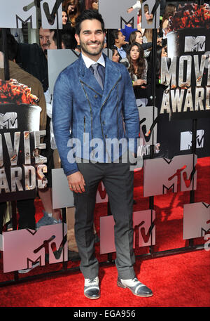 LOS ANGELES, CA - 13. April 2014: Tyler Hoechlin bei den 2014 MTV Movie Awards im Nokia Theatre LA Leben. Stockfoto