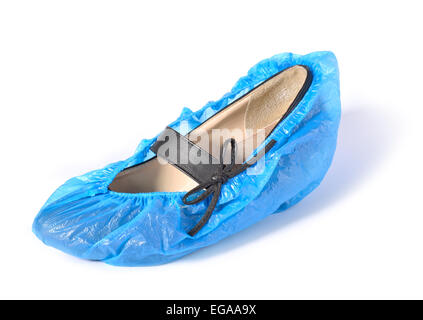 Damenschuh in Überschuhe. Stockfoto