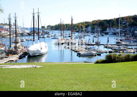 Viele Boote in den Hafen in Camden Maine angedockt an einem schönen Herbsttag. Stockfoto