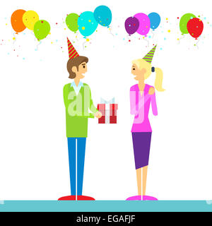 alles Gute zum Geburtstag paar Mann geben Geschenk-box Stockfoto