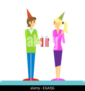 alles Gute zum Geburtstag paar Mann geben Geschenkbox mit Ballon Stockfoto