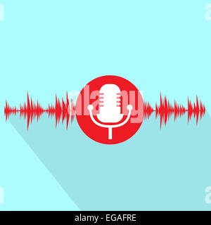 roten Mikrofon-Symbol mit dem Schallwelle flaches Design vector Stockfoto