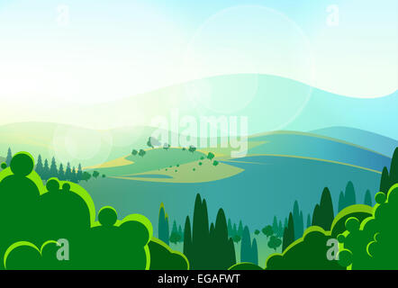 Sommer grünen Bergen Baum Tal Landschaft Vektor Stockfoto